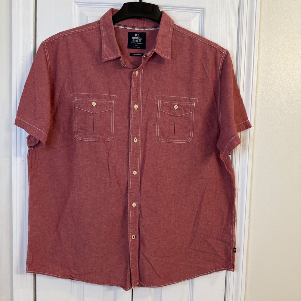 ✨Nautica Jeans Co. Mens Button Down Shirt Short Sleeve Casual‎ XXL Red